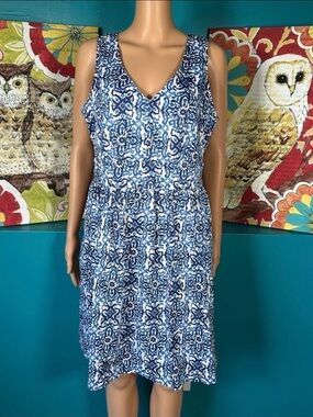 Milly for Design Nation Dress Women's Size 12 Blue White Abstract Sleeveless